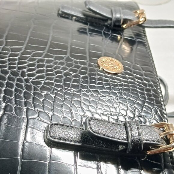 Anne Klein Black Faux Croc Embossed Leather Tote Shoulder Bag Medium VGUC - Picture 14 of 14